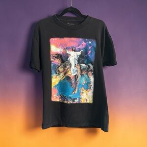 Black Graphic Jesus Print Crewneck T-Shirt